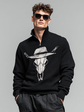 Men's knitted zipper stand-up collar printed long-sleeved top